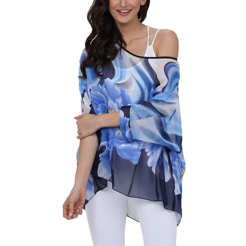 Ckikiou Plus Size Batwing Flowy Semi Sheer Chiffon Blouse Tunic for Women Summer Floral Print Boho Beach Cover ups - Image 3